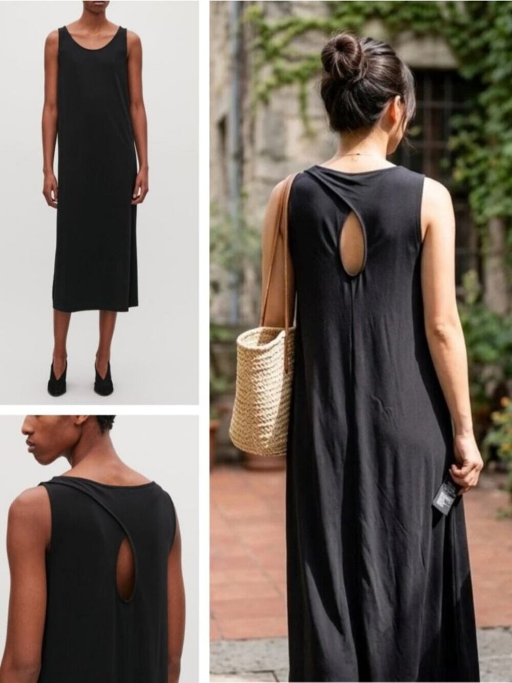 COS Keyhole Back Jersey Dress Size Small Black